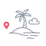 Icon of a palm tree on a beach representing the Caribbean