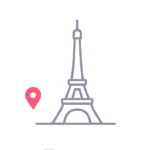 Minimalist icon of the Eiffel Tower representing Europe