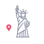 Minimalist line icon of the Statue of Liberty symbolizing North America