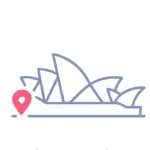 Minimalist Sydney Opera House illustration representing Oceania
