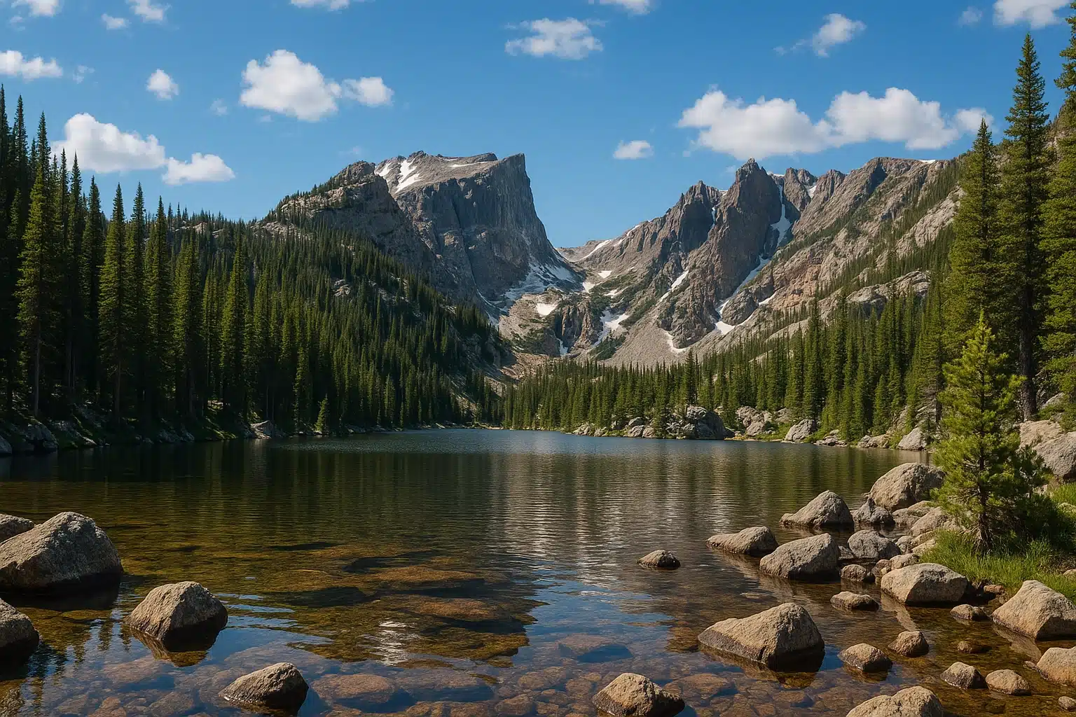 Crystal-clear Bear Lake with mountain peaks and forest backdrop