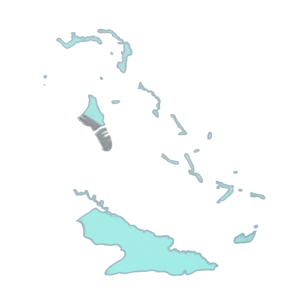 Outline map of The Bahamas filled with a faded national flag