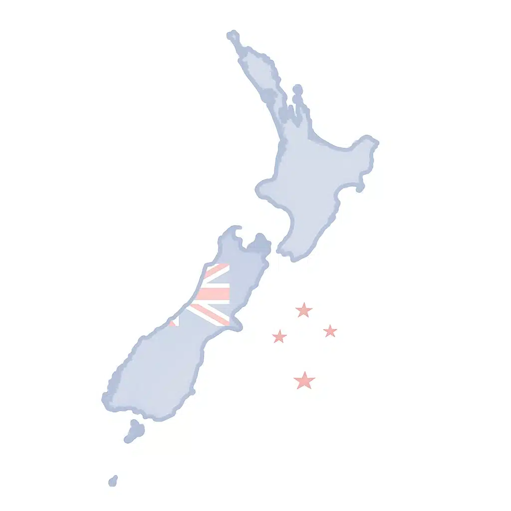Map of New Zealand with flag overlay