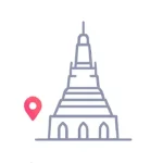 Flat line drawing of a Southeast Asian pagoda