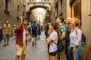Pros and Cons of Solo vs Group Travel: What’s Right for You? 8 “Travel group listening to a local guide in Europe”
